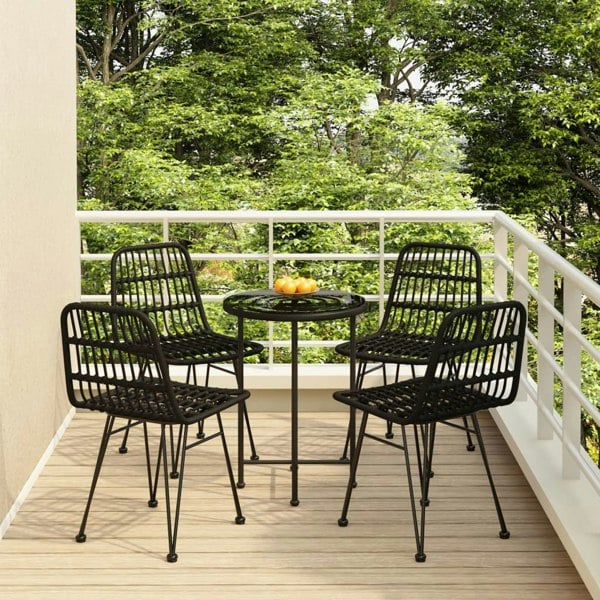 Berkfield 5 Piece Garden Dining Set Black Poly Rattan