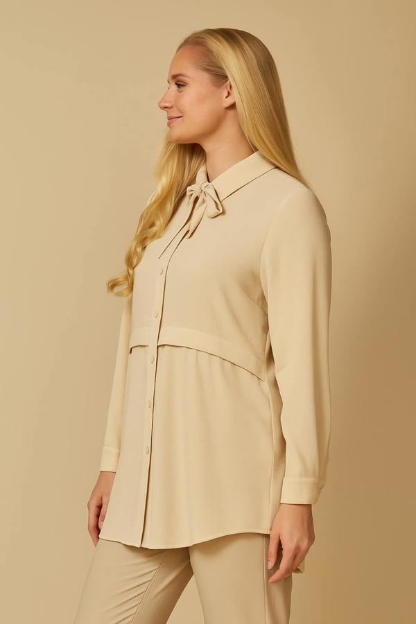 Hoxton Gal Long Sleeves Oversized Shirt In Beige