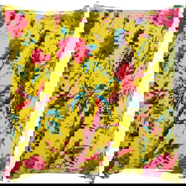 Riva Home Birds Of Paradise Floral Pattern Square Cushion Cover - Yellow/Multicoloured