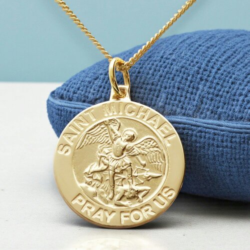 Christopher James of London 9ct Yellow Gold Plated St Michael Medal With Optional Engraving and Chain