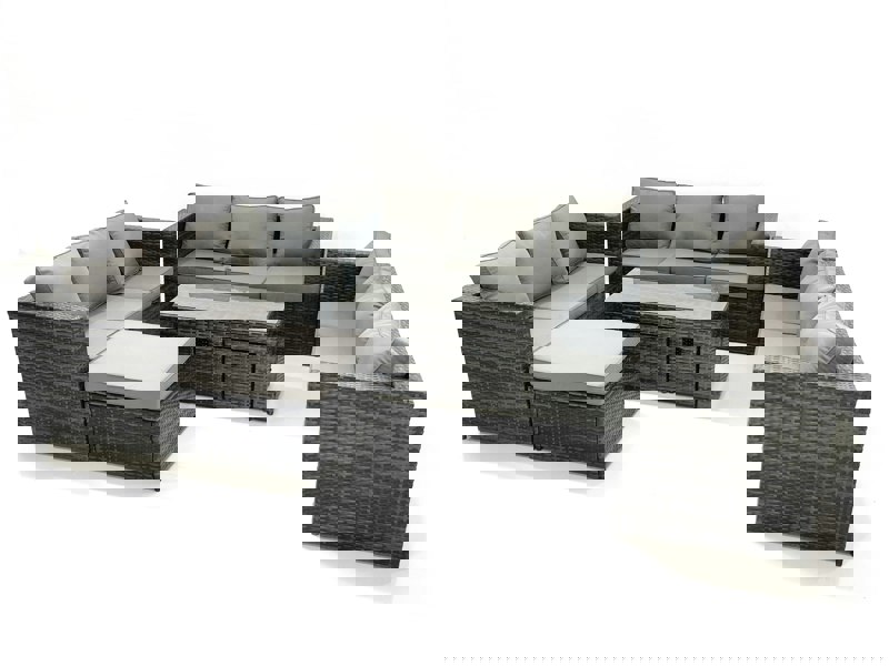 Fimous Outdoor Garden Furniture Set 7 Pieces Rattan Sofa Set with Coffee Table 3 Footstools Dark Grey Mixed
