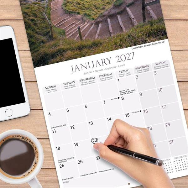 England Calendar 2027, Wall Calendars, Month To View, Travel, Gift