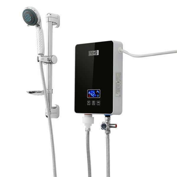 6kW Tankless Electric Water Heater with Shower Head Digital Temperature Display Water Heaters Living and Home