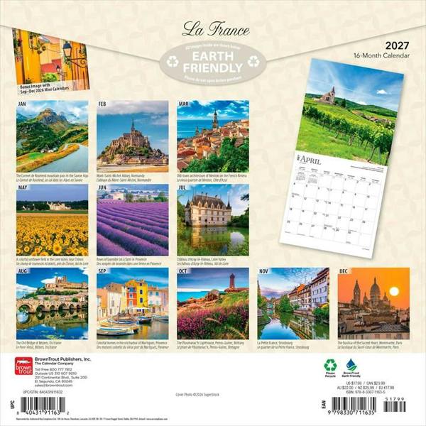 France Calendar 2027, Wall Calendars, Month To View, Travel, Gift