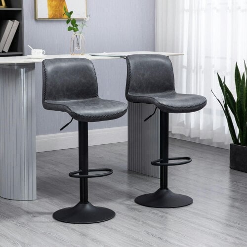 Wyld Haus Moretta Faux Leather Dark Grey Bar Stools Set Of 2 With Backrest And Integrated Footrest