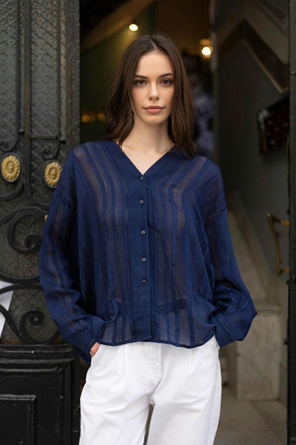 WOVCOR Ribbed Detail Lightly Transparent Shirt