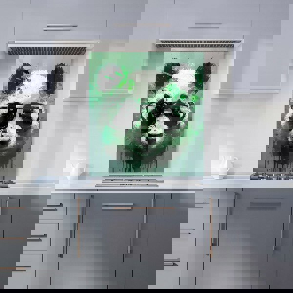 Warren Reed - Designer Panda With Glasses, Green Splashart Kitchen Splashback