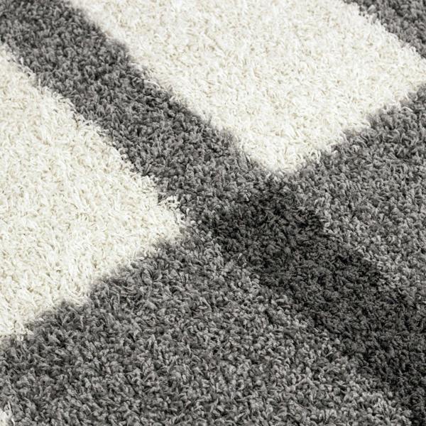 Viva Rugs Fluffy Rug Grey White Geometric Shaggy Mat Large XL Small Bedroom Living Room Lounge 30mm Long Pile Carpet