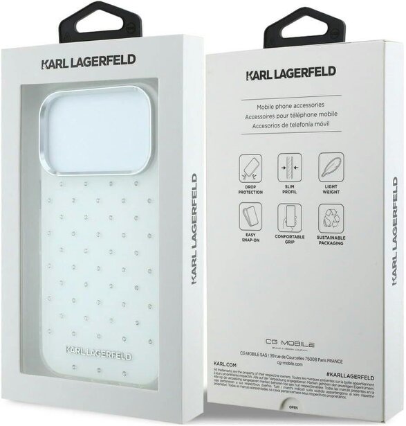 Karl Lagerfeld IML Rhinestones Allover and Electroplated Logo Case for iPhone 17/18 Pro Max 6.9" White - KLHCP18X6HCRDKLH