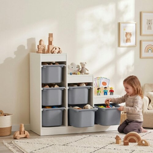AIYAPLAY 3-Layer Kids Toy Storage Unit with 6 Removable Bins, Grey