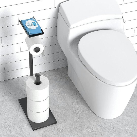 Havendro Toilet Paper Holder With Top Shelf Freestanding Black Weighted Base