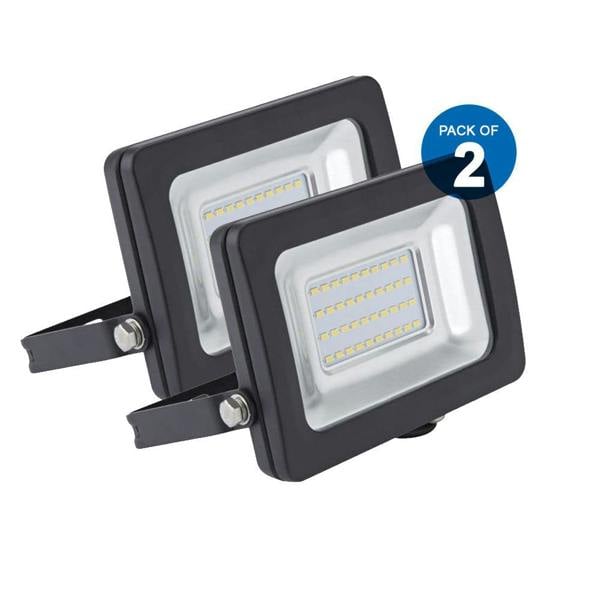 ENER-J 20 Watts LED Floodlights Non PIR Slim Line Black Body with 2 Years Warranty 6000K (Pack of 2)