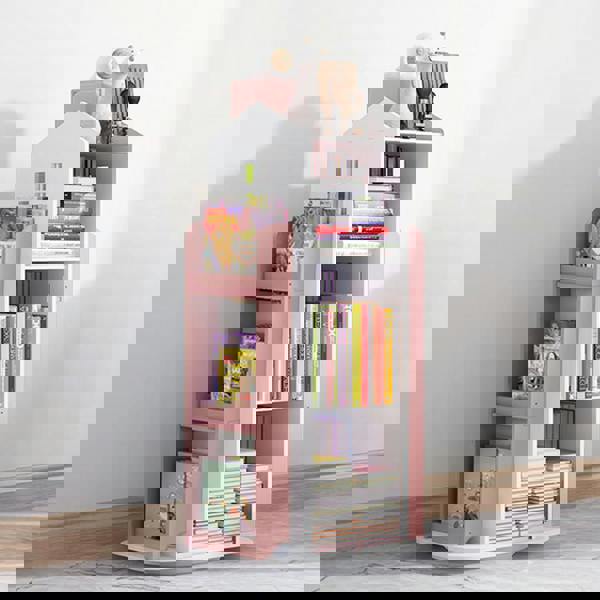 Living and Home House Frame Rotating Bookshelf Storage Rack - Pink