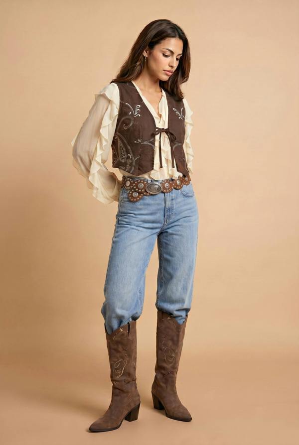 Urban Bliss Embroiderd Faux Suede Waistcoat