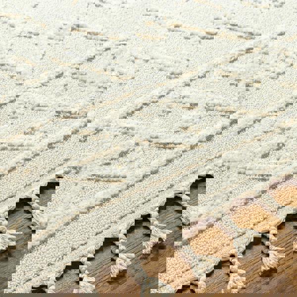 Livabliss Nora-Geometric Grey Ivory High Pile Fringe Rug