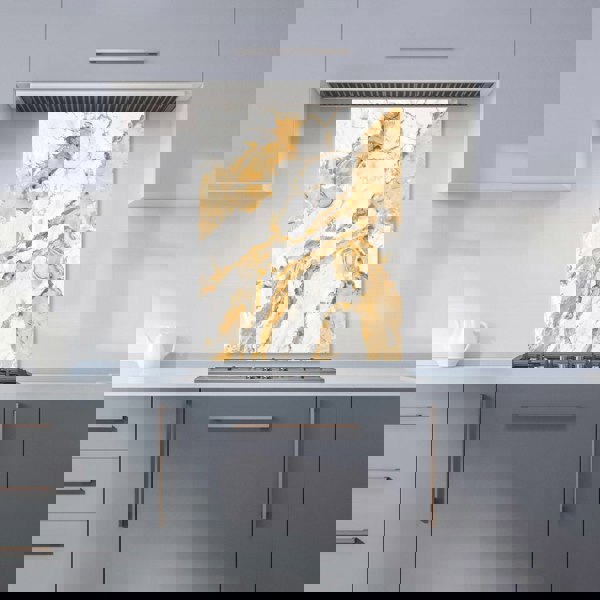 Warren Reed - Designer White And Gold Quartz Effect Kitchen Splashback