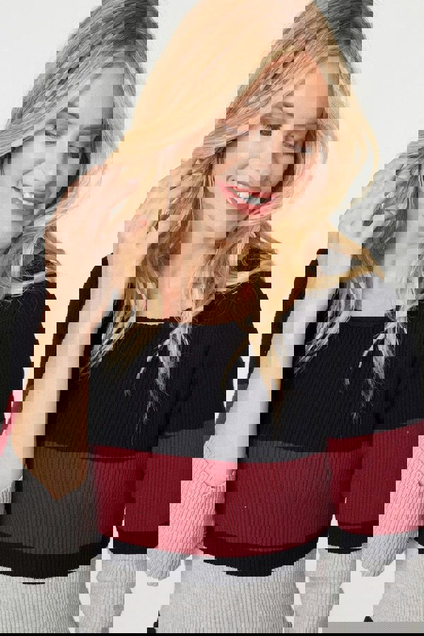 Red | Striped 3/4 Sleeve Knit Bodycon Short Dress
