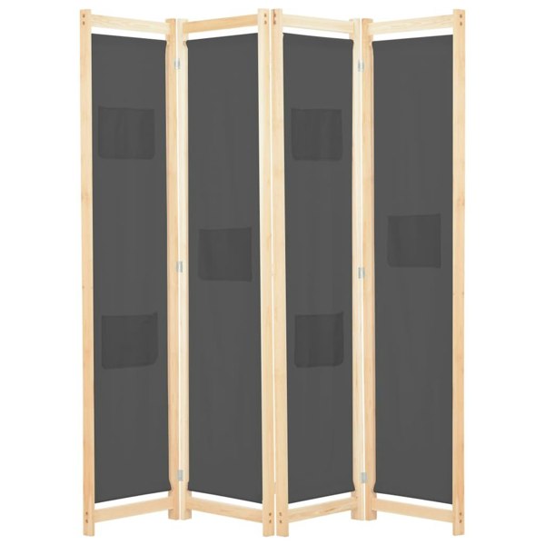 Berkfield 4-Panel Room Divider Grey 160x170x4 cm Fabric