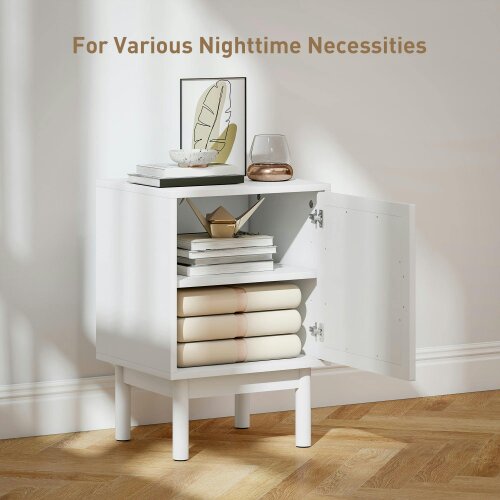 Wyld Haus Luna White Wooden Rattan Bedside Table With Door