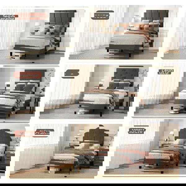 Levede Upholstered Bed Frame Linen Fabric Soft Foam Headboard Small Double King