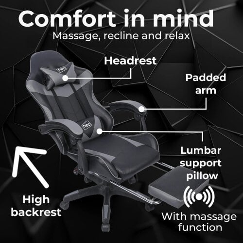 Neo Grey & Black PU Leather Gaming Chair with Footrest