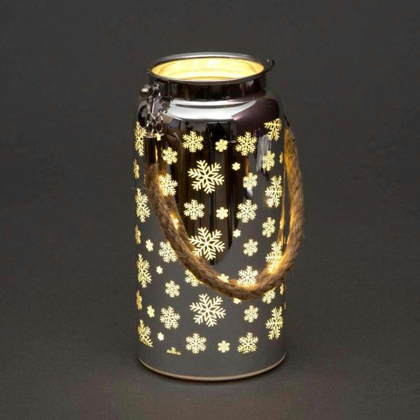 2cm Christmas Snowflakes Design Silver Jar Table Lantern with Warm White LED Lights image 1