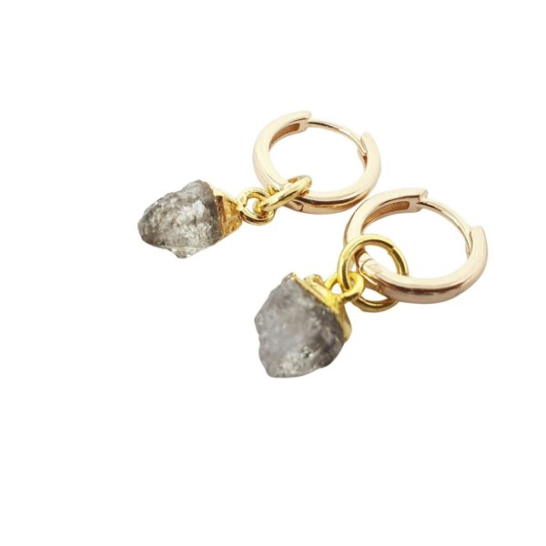 Raw Herkimer Diamond April Birthstone Gold Plated Huggies