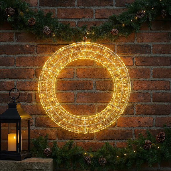Xmas Haus 70x9cm 2D White Metal Wreath with 1200 Warm White LED