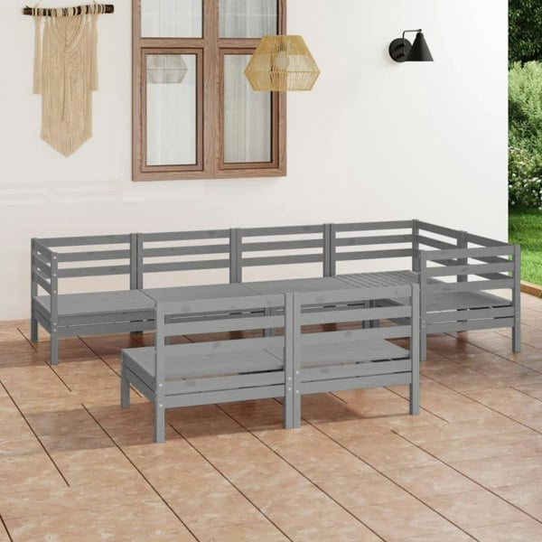 Berkfield 7 Piece Garden Lounge Set Solid Pinewood Grey