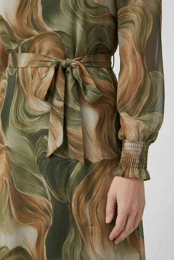 Izabel London Abstract Tie Waist A-Line Maxi Dress
