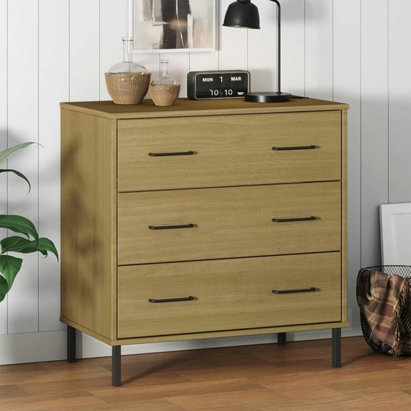 Berkfield Sideboard with 3 Drawers Brown 77x40x79.5 cm Solid Wood OSLO