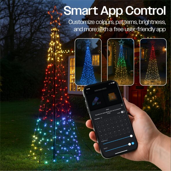Scotts of Stow Xmas Haus  All Surface Flagpole Tree RGB APP Control or Handheld Remote 24m
