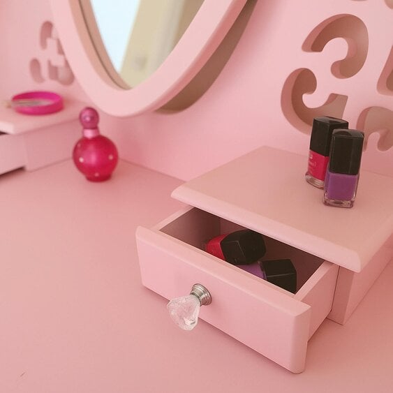 Kosy Koala Pink Heart Dressing Table Makeup Desk Vanity Set White Mirror Drawers Stool