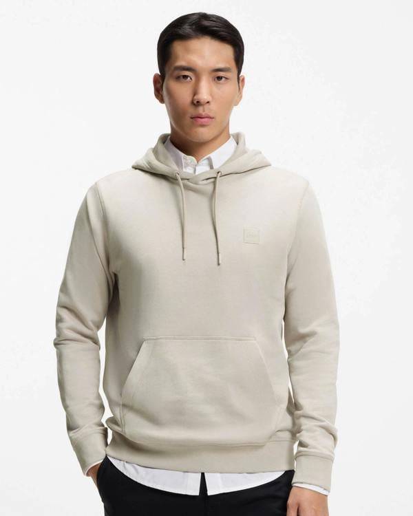 BOSS Orange Wetalk Mens Pullover Hoodie With Logo Patch - Open Grey 070 - CHO - Designer Mens Hoodies