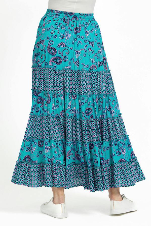 Mudflower Paisley Print Tiered Maxi Skirt