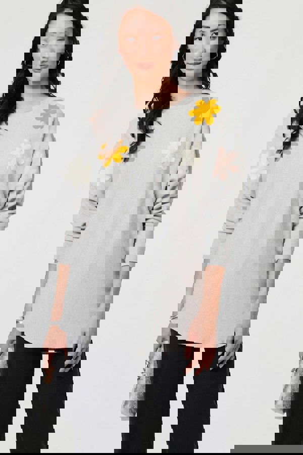 Grey | Floral Embellished Batwing Sleeve Jumper
