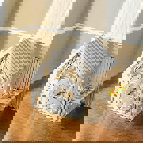 Kids Plastic Playhouse with Built-in Storage Rack and Building Block Table Living and Home