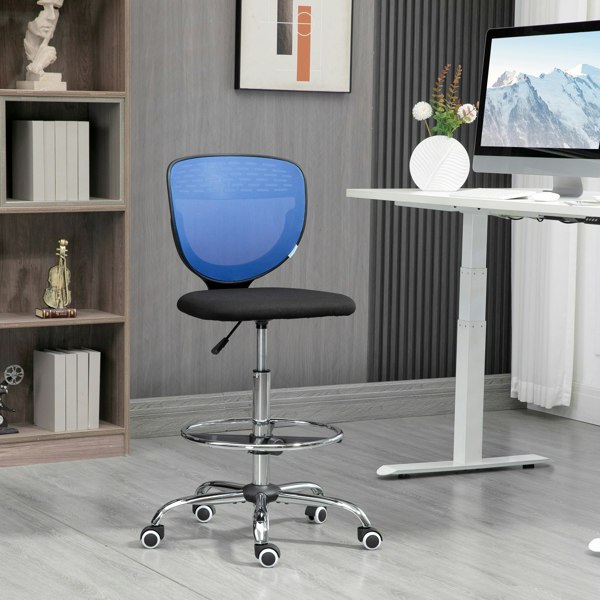 Vinsetto Draughtsman Chair, Office Chair with Wheels, Light Grey - Blue
