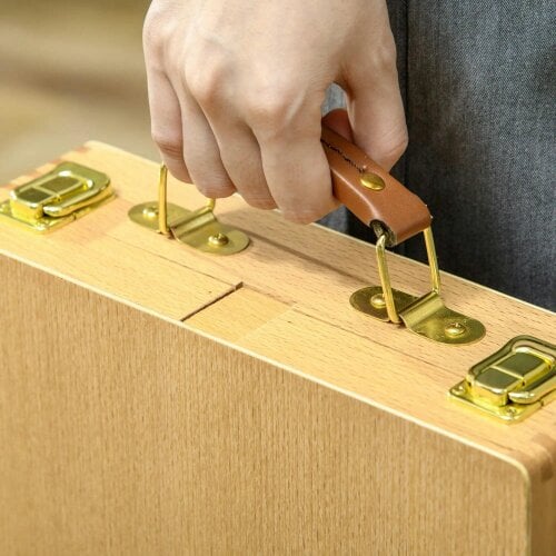Bobobiy Wooden Table Easel Box Hold Canvas up to 61cm, Portable Folding Artist Drawing & Sketching Board for Adults