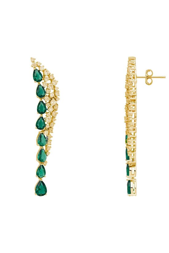 Latelita Baroness Gemstone Drop Earrings Emerald Gold