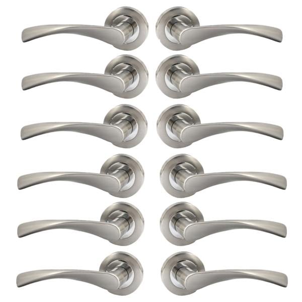 EDH Door Hardware EDH Duo Twist Door Handles – Satin Chrome Lever on Round Rose – Modern Internal Door Handles 6 Pairs