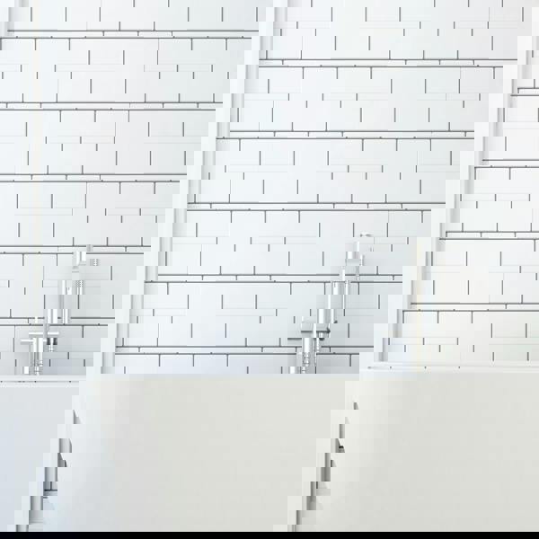 WT3D1803 - Pure White Grey Grout Subway Metro Classic Brick Glossy 3D Tile Sticker 30.5 x 15.4cm (12 x 6 in) - 20pcs in a pack