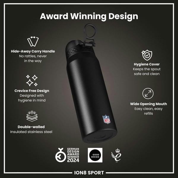 ION8 NFL x ION8 Insulated Steel Water Bottle, NFL Dolphins, 750ml (24oz)