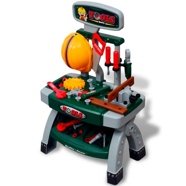 Berkfield Kids'/Children's Playroom Toy Workbench with Tools Green + Grey