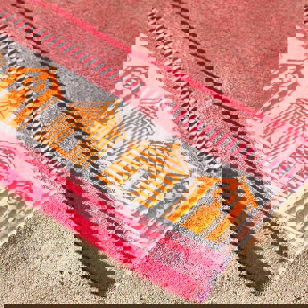 Catherine Lansfield Beach Huts Coral Pink Beach Towel