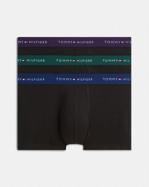 Tommy Hilfiger 3-Pack Logo Waistband Mens Trunks - Noc Purp/Orna Green/Rich Navy