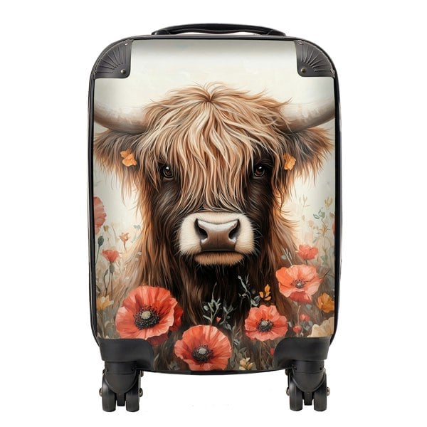 Warren Reed Highland Cow And Summer Flowers Suitcase