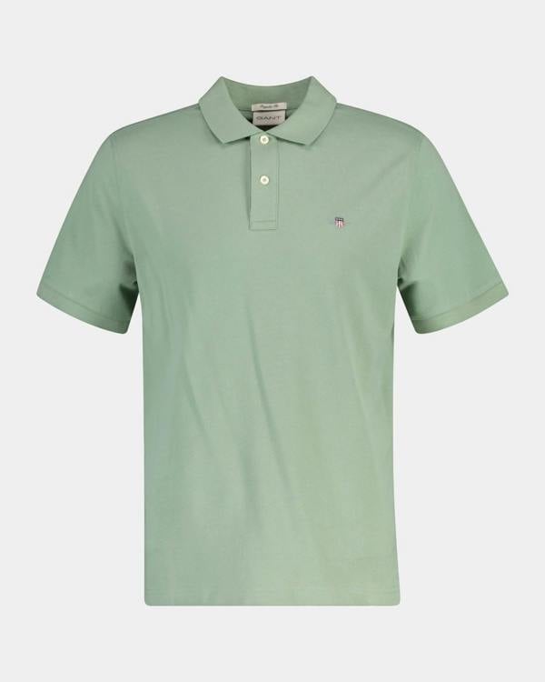 GANT Mens Regular Fit Short Sleeve Shield Logo Pique Polo - 308 Surplus Mint | CHO | Designer Mens Short Sleeve Polo Shirts