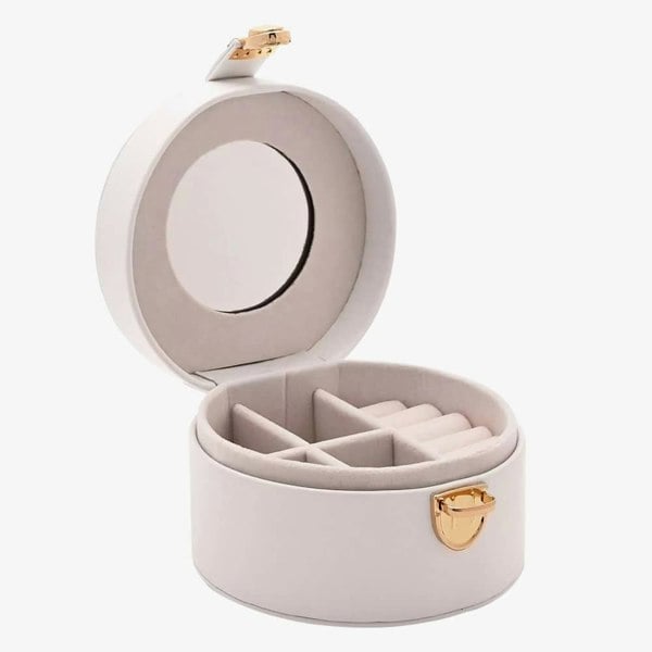 T. H. Baker Sophia White Round Leather Jewellery Box S3341W