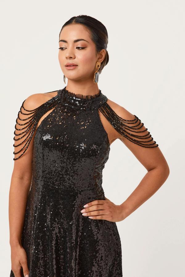 LuvForever Rinsha -  Black Sequin Hi-Lo Mini Dress
